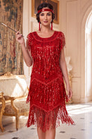 Load image into Gallery viewer, Sparkly Royal Blue Bodycon Sequin Tiered Fringed Midi 1920s Dress