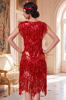 Load image into Gallery viewer, Sparkly Royal Blue Bodycon Sequin Tiered Fringed Midi 1920s Dress