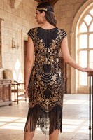 Load image into Gallery viewer, Sparkly Dark Green Fringed Sequin Bodycon Beaded Midi 1920s Dress