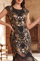 Load image into Gallery viewer, Sparkly Dark Green Fringed Sequin Bodycon Beaded Midi 1920s Dress
