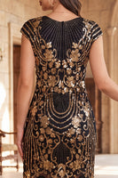 Load image into Gallery viewer, Sparkly Dark Green Fringed Sequin Bodycon Beaded Midi 1920s Dress