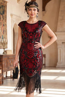 Load image into Gallery viewer, Sparkly Dark Green Fringed Sequin Bodycon Beaded Midi 1920s Dress