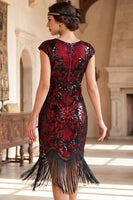 Load image into Gallery viewer, Sparkly Dark Green Fringed Sequin Bodycon Beaded Midi 1920s Dress