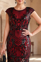 Load image into Gallery viewer, Sparkly Dark Green Fringed Sequin Bodycon Beaded Midi 1920s Dress
