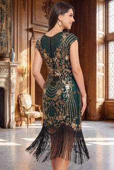 Sparkly Dark Green Fringed Sequin Bodycon Beaded Midi 1920s Dress