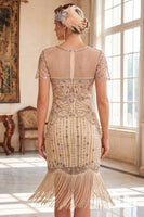 Load image into Gallery viewer, Apricot Fringed Beaded Bodycon V-Neck Sparkly Sequin Midi 1920s Dress