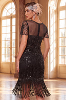 Load image into Gallery viewer, Apricot Fringed Beaded Bodycon V-Neck Sparkly Sequin Midi 1920s Dress