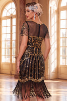 Load image into Gallery viewer, Apricot Fringed Beaded Bodycon V-Neck Sparkly Sequin Midi 1920s Dress