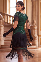 Load image into Gallery viewer, Sparkly Black Green Bodycon Fringed Sequin Round Neck Midi 1920s Dress