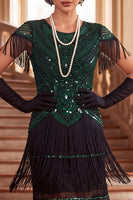 Load image into Gallery viewer, Sparkly Black Green Bodycon Fringed Sequin Round Neck Midi 1920s Dress