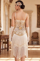 Load image into Gallery viewer, Apricot Bodycon Sparkly Fringed Sequin Beaded Midi 1920s Dress