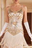 Load image into Gallery viewer, Apricot Bodycon Sparkly Fringed Sequin Beaded Midi 1920s Dress