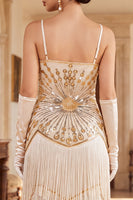 Load image into Gallery viewer, Apricot Bodycon Sparkly Fringed Sequin Beaded Midi 1920s Dress