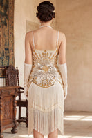 Load image into Gallery viewer, Apricot Bodycon Sparkly Fringed Sequin Beaded Midi 1920s Dress