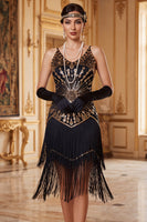 Load image into Gallery viewer, Apricot Bodycon Sparkly Fringed Sequin Beaded Midi 1920s Dress