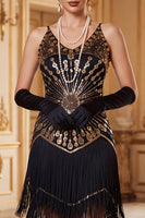Load image into Gallery viewer, Apricot Bodycon Sparkly Fringed Sequin Beaded Midi 1920s Dress