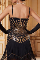 Load image into Gallery viewer, Apricot Bodycon Sparkly Fringed Sequin Beaded Midi 1920s Dress