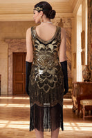 Load image into Gallery viewer, Sparkly Black Sequin Bodycon V-Neck Fringed Midi 1920s Dress