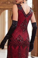 Load image into Gallery viewer, Sparkly Black Golden V-Neck Fringed Bodycon Sequins Midi 1920s Dress