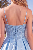 Load image into Gallery viewer, Blue Corset Sparkly A-Line Spaghetti Straps Sequins Short Cocktail Dress