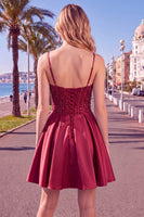 Load image into Gallery viewer, Blue Corset Sparkly A-Line Spaghetti Straps Sequins Short Cocktail Dress