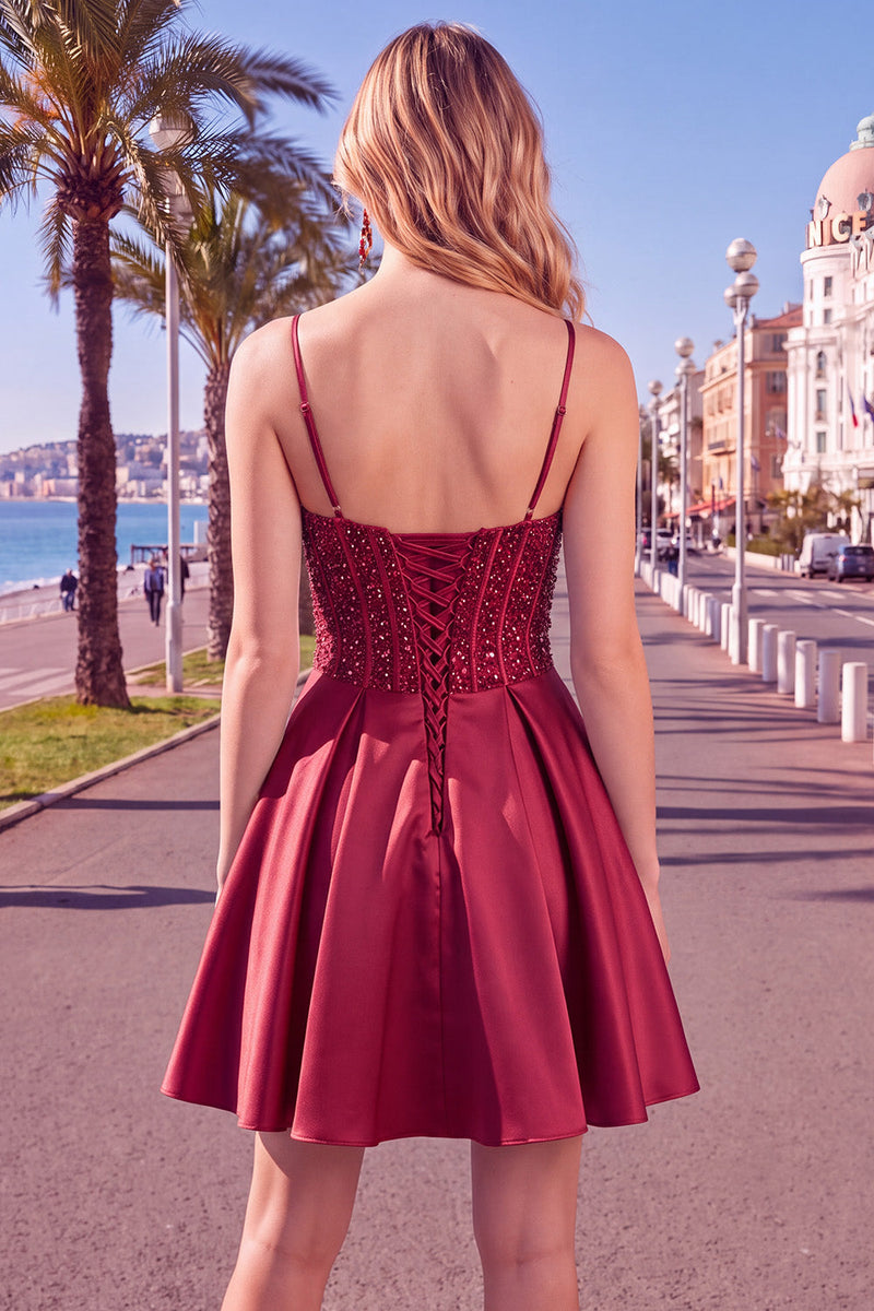 Load image into Gallery viewer, Blue Corset Sparkly A-Line Spaghetti Straps Sequins Short Cocktail Dress