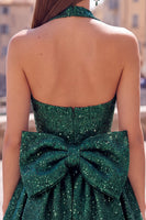 Load image into Gallery viewer, White Sparkly Halter Sequin A Line Short Cocktail Dress with Bow