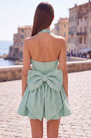 Load image into Gallery viewer, White Sparkly Halter Sequin A Line Short Cocktail Dress with Bow