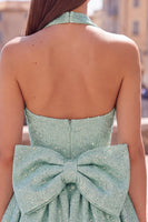 Load image into Gallery viewer, White Sparkly Halter Sequin A Line Short Cocktail Dress with Bow