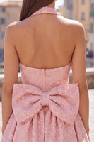 Load image into Gallery viewer, White Sparkly Halter Sequin A Line Short Cocktail Dress with Bow