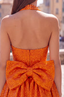 Load image into Gallery viewer, White Sparkly Halter Sequin A Line Short Cocktail Dress with Bow