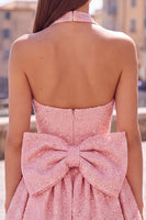 Load image into Gallery viewer, White Sparkly Halter Sequin A Line Short Cocktail Dress with Bow