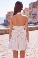 Load image into Gallery viewer, White Sparkly Halter Sequin A Line Short Cocktail Dress with Bow