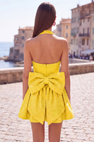 Load image into Gallery viewer, White Sparkly Halter Sequin A Line Short Cocktail Dress with Bow