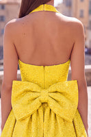 Load image into Gallery viewer, White Sparkly Halter Sequin A Line Short Cocktail Dress with Bow