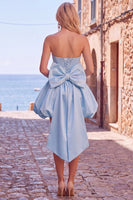 Load image into Gallery viewer, Corset Blue Strapless A Line Mini Bubble Cocktail Dress with Bow