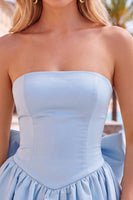 Load image into Gallery viewer, Corset Blue Strapless A Line Mini Bubble Cocktail Dress with Bow