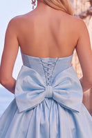 Load image into Gallery viewer, Corset Blue Strapless A Line Mini Bubble Cocktail Dress with Bow