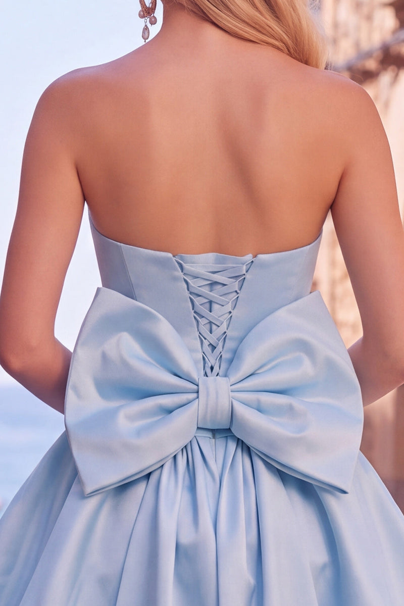 Load image into Gallery viewer, Corset Blue Strapless A Line Mini Bubble Cocktail Dress with Bow