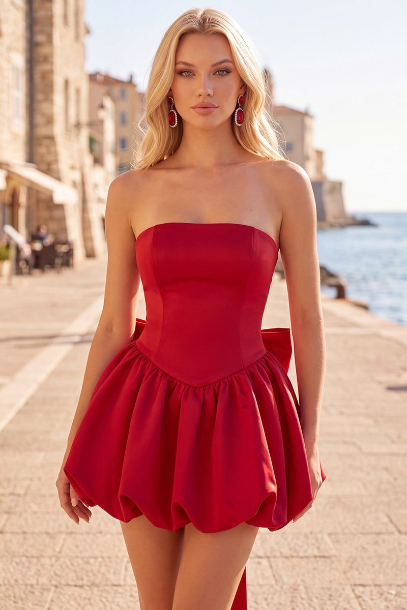 Load image into Gallery viewer, Corset Blue Strapless A Line Mini Bubble Cocktail Dress with Bow