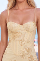 Load image into Gallery viewer, Floral Yellow Tight Spaghetti Straps Short Cocktail Dress