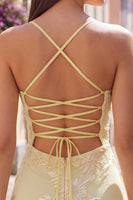 Load image into Gallery viewer, Floral Yellow Tight Spaghetti Straps Short Cocktail Dress