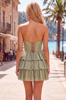 Load image into Gallery viewer, Sparkly Orange Tiered Strapless Beaded Short Cocktail Dress with Keyhole