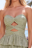 Load image into Gallery viewer, Sparkly Orange Tiered Strapless Beaded Short Cocktail Dress with Keyhole