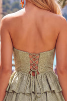 Load image into Gallery viewer, Sparkly Orange Tiered Strapless Beaded Short Cocktail Dress with Keyhole