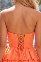 Load image into Gallery viewer, Sparkly Orange Tiered Strapless Beaded Short Cocktail Dress with Keyhole