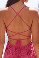 Load image into Gallery viewer, Floral Fuchsia Tight Sparkly Sequin Spaghetti Straps Short Cocktail Dress