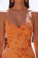 Load image into Gallery viewer, Floral Fuchsia Tight Sparkly Sequin Spaghetti Straps Short Cocktail Dress