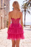 Load image into Gallery viewer, Lilac A Line Tiered Corset Short Cocktail Dress with Appliques