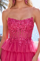 Load image into Gallery viewer, Lilac A Line Tiered Corset Short Cocktail Dress with Appliques